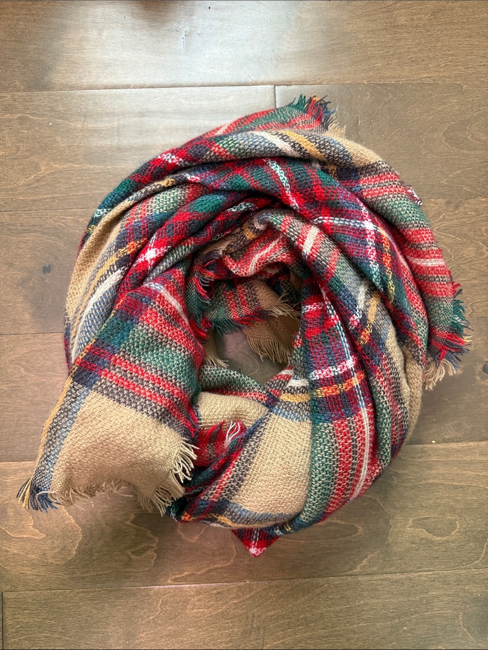 Cozy Plaid Blanket Scarf in Red, Green, Tan